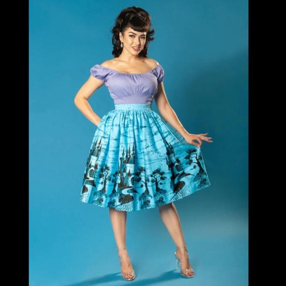 PINUP GIRL CLOTHING Blue Castle Skirt - 2X - Worn Once - Picture 1 of 4